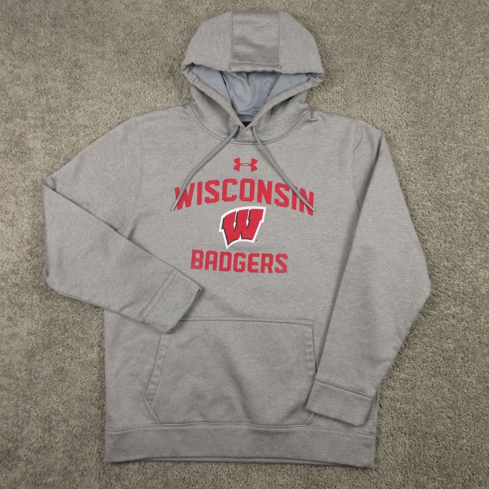 Wisconsin Badgers Sweater Mens Medium Gray Hoodie Sweatshirt Fleece Under Armour